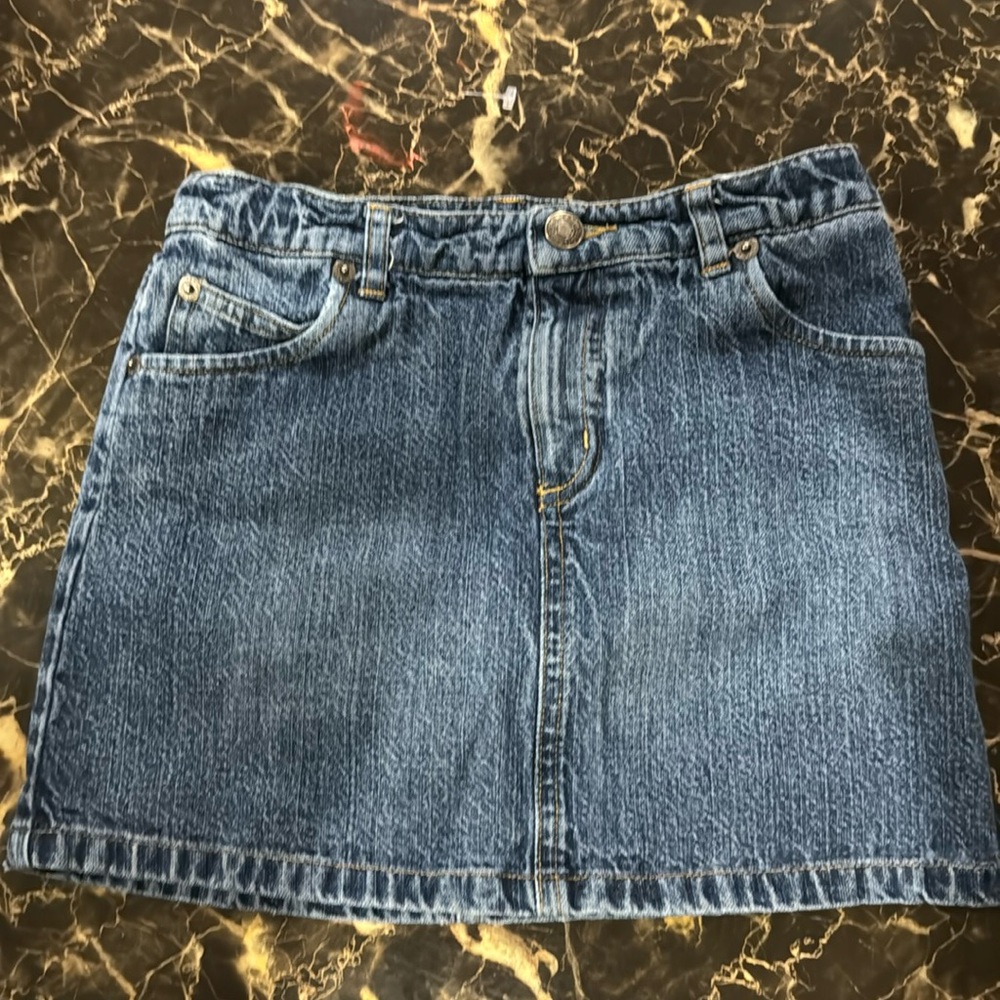Lands end lil girl Jean skirt with shorts under connected to skirt size 7